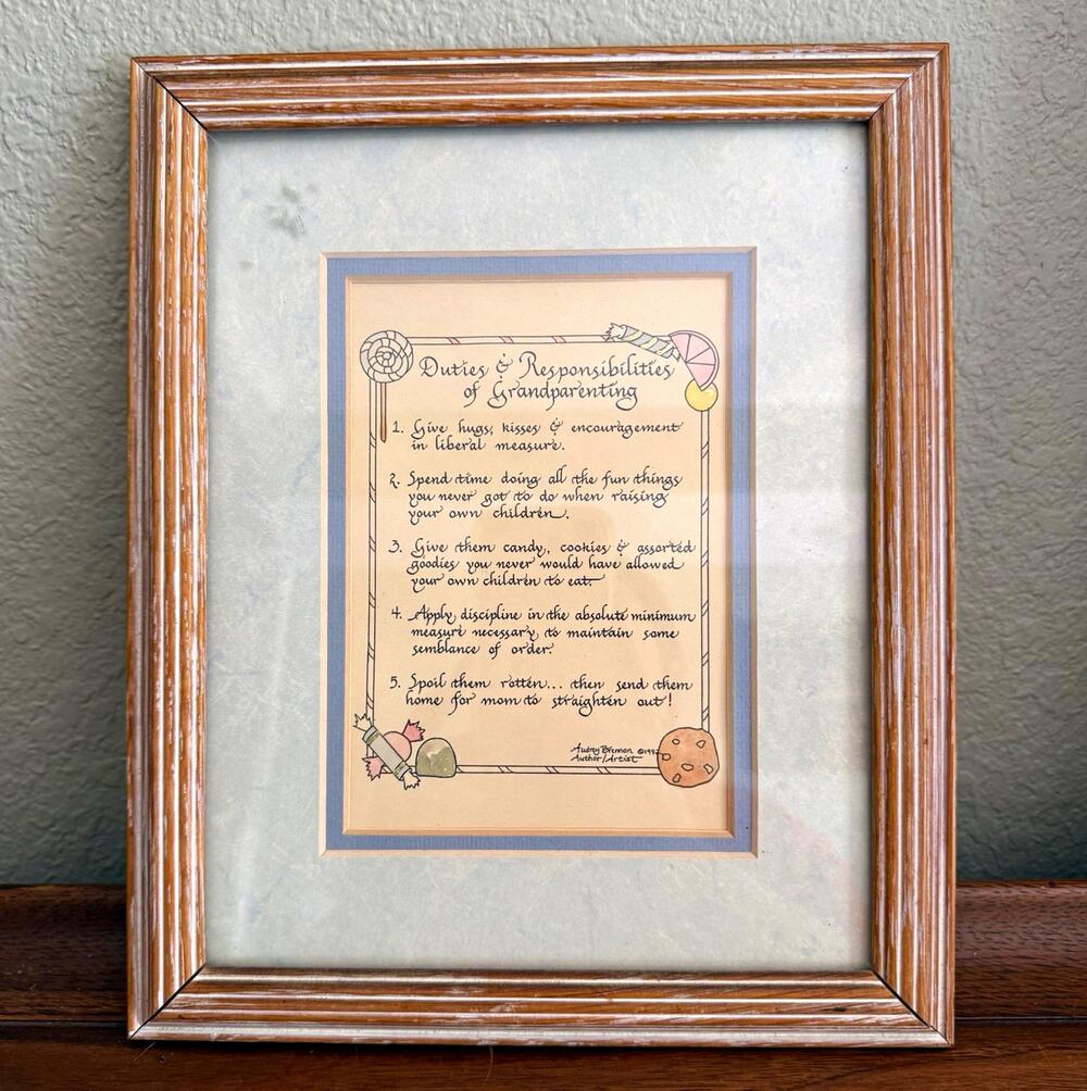Audrey Brennan Framed Grandparenting Rules PrintFamily Wall Decor 90’s